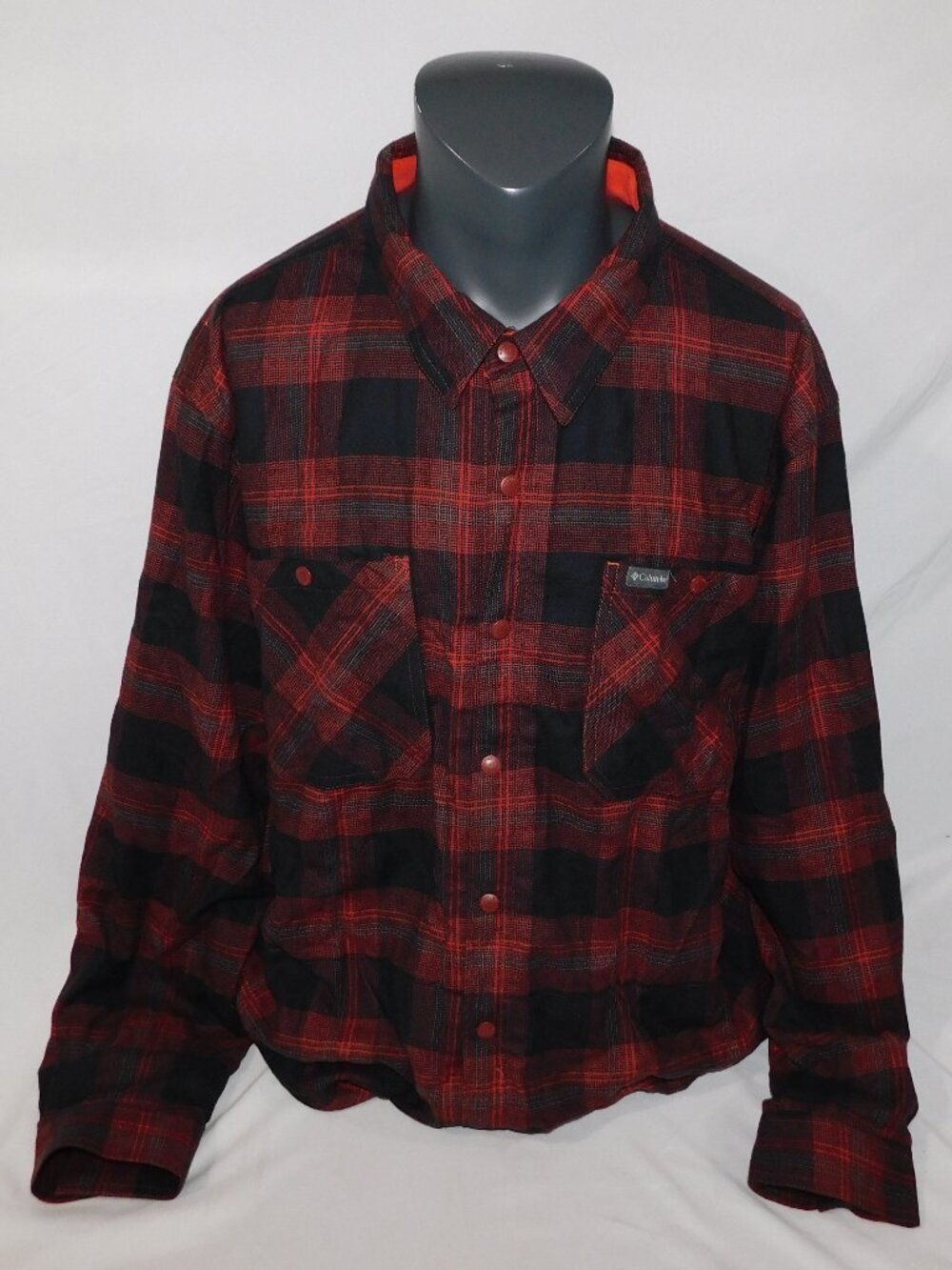 Columbia Cornell Woods Fleece Lined Flannel Shirt Jacket Red Black Snap Men XL